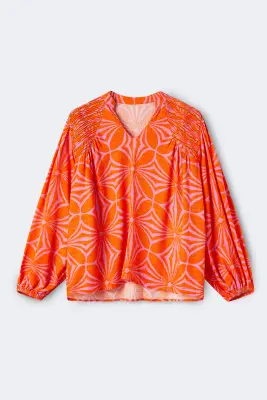 Camisa estampada naranja ácido
